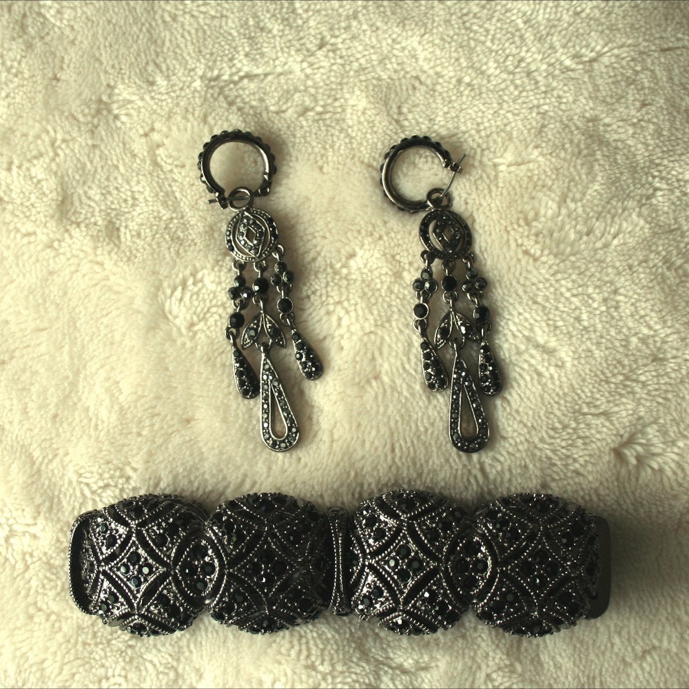 MONET Marcasite Art Deco Bracelet & Earrings